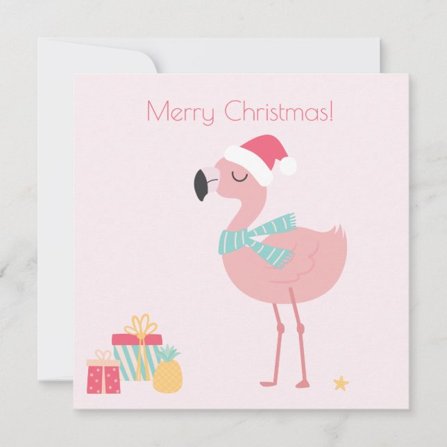 God jul! Cute Tropical Santa Flamingo Julkort (Framsida)
