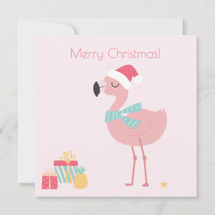 God jul! Cute Tropical Santa Flamingo Julkort