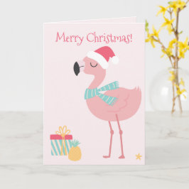 God jul! Cute Tropical Santa Flamingo Kort