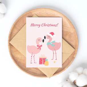 God jul! Cute Tropical Santa Flamingos Helg Vykort