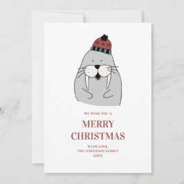 God jul. Cute vintervalrus. Lönsamt djur Julkort