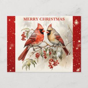 God jul Cute Watercolor Kardinal Vykort