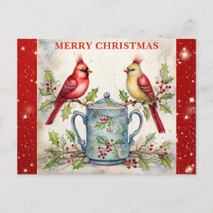 God jul Cute Watercolor Kardinal Vykort
