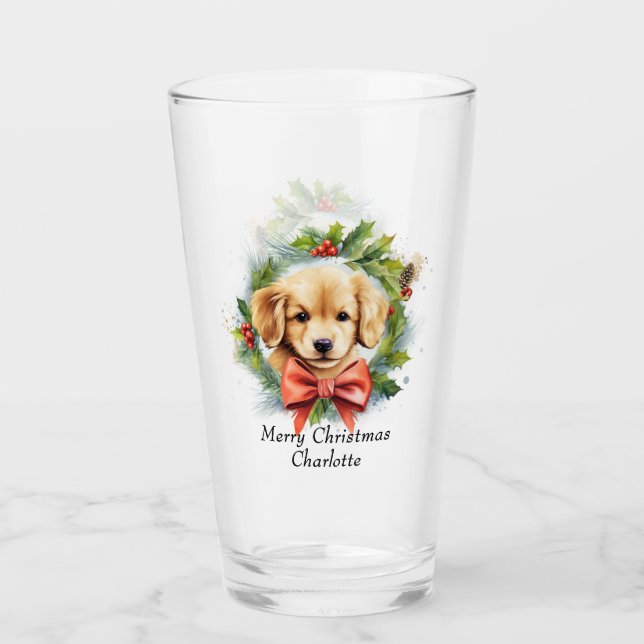 God jul Cute Watercolor Puppy Hund Namn Glaskopp (Framsida)