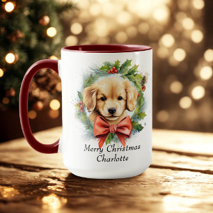 God jul Cute Watercolor Puppy Hund Namn Mugg