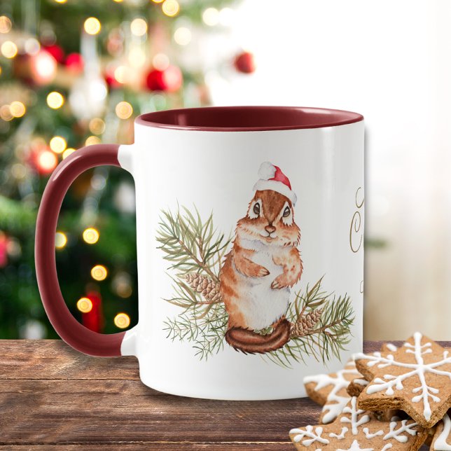 God jul Cute Watercolor Squirrel Namn Mugg (Skapare uppladdad)