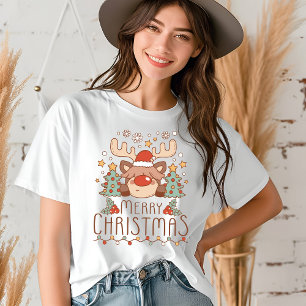 God jul Cute Whimsief Festive Reindeer T Shirt