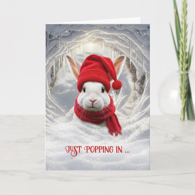 God jul Cute White Bunny Rabbit i Snö Kort (Framsida)