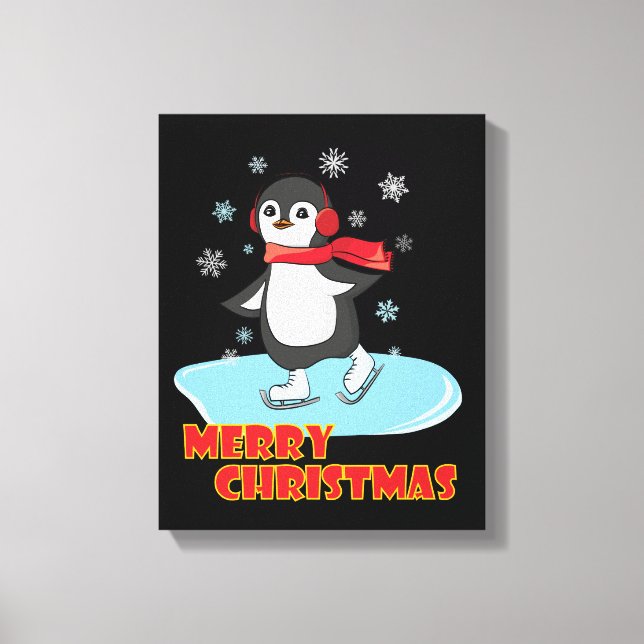 God jul Cute Winter Penguin Canvastryck (Framsida)