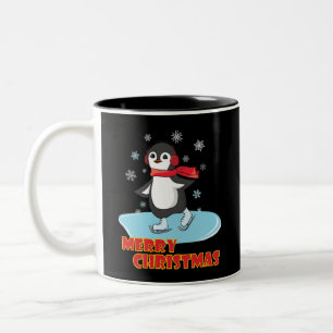 God jul Cute Winter Penguin Två-Tonad Mugg