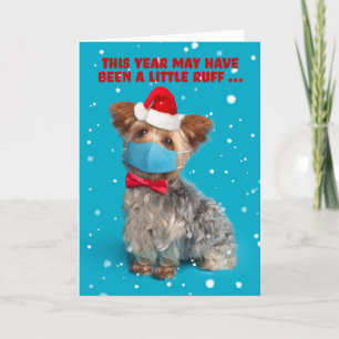 God jul Cute Yorkie Hund i Ansikte-mask Helgkort