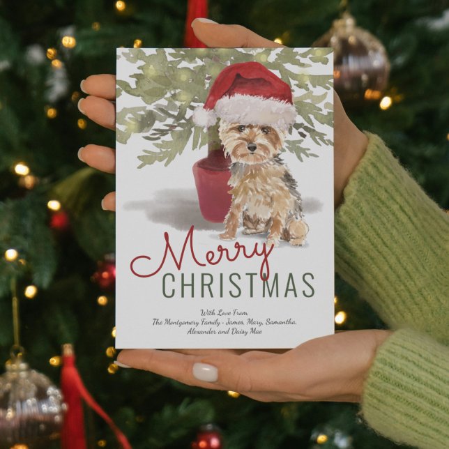 God jul Cute Yorkshire Terrier Watercolor Julkort (Skapare uppladdad)