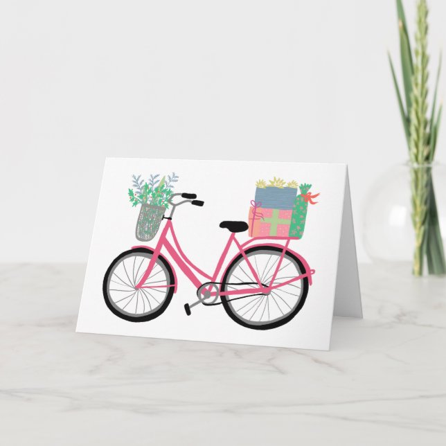 God jul, cycle Cute Rosa Helgdag Julafton Kort (Framsida)