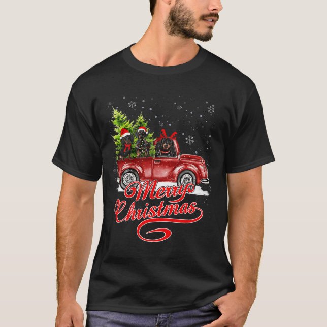 God jul Dachshund Hund älskare Santa Reindeer T Shirt (Framsida)