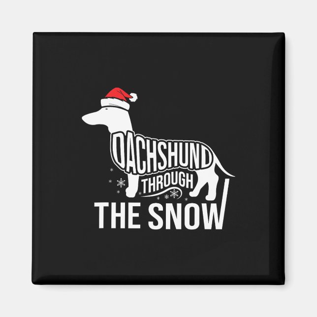 God jul Dachshund Hund genom klippgränsen Snö Magnet (Framsidan)