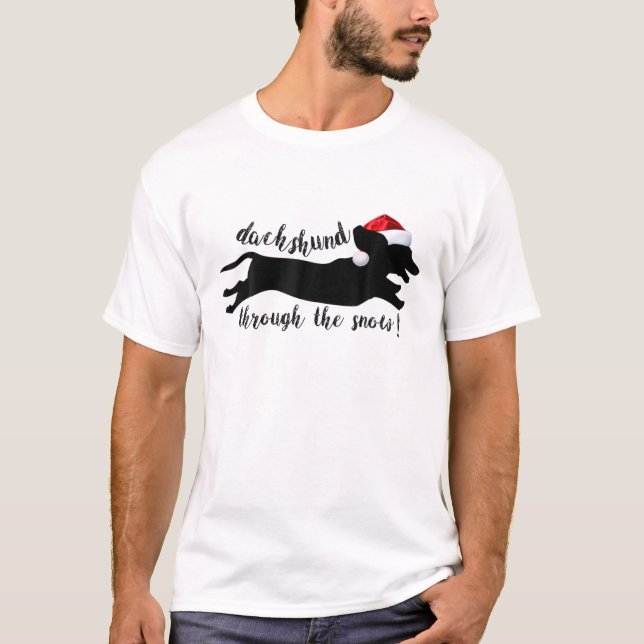 God jul Dachshund Hund genom Snö T Shirt (Framsida)