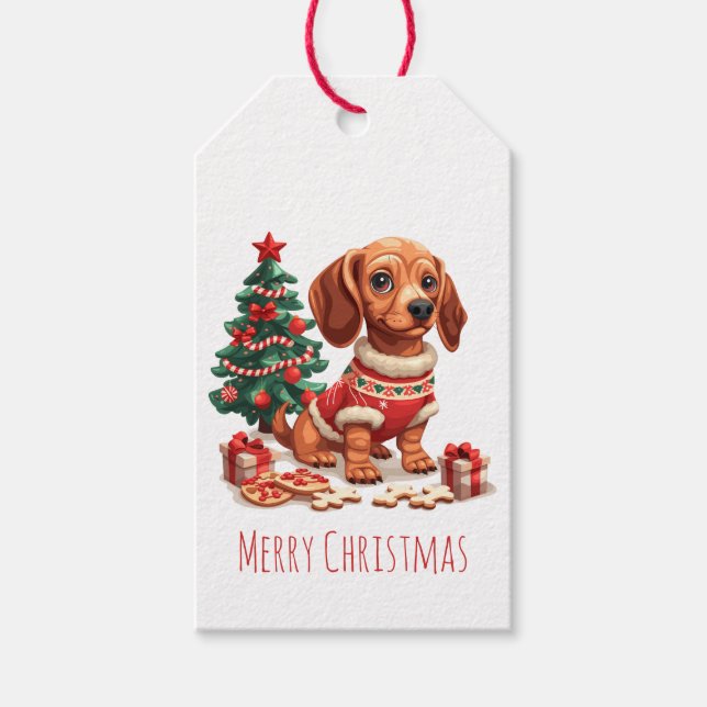 God jul Dachshund Hund Helgdag Cookies Presentetikett (Framsidan)