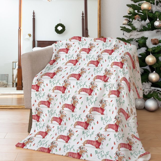 God jul | Dachshund Hund Julsötare Fleecefilt (Merry Christmas | Dachshund Dog Christmas Sweater Fleece Blanket)