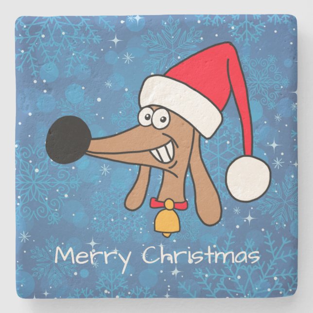 God Jul Dachshund Hund Stenunderlägg (Framsidan)