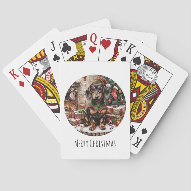 God jul Dachshund Hundar Elf Casinokort (Baksidan)