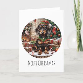 God jul Dachshund Hundar Elf Helgkort