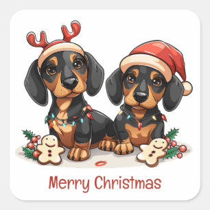 God jul Dachshund Hundar Fyrkantigt Klistermärke
