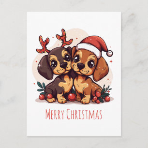 God Jul Dachshund Hundar Helg Vykort