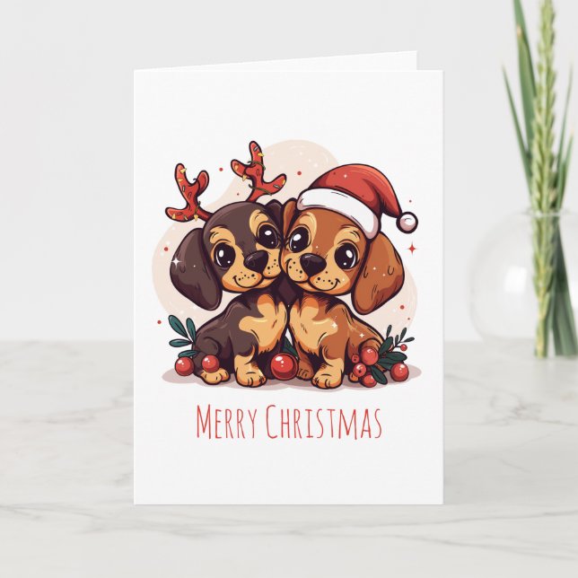 God Jul Dachshund Hundar Helgkort (Framsida)