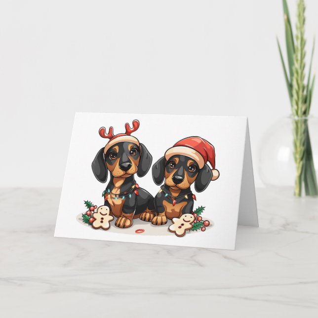 God jul Dachshund Hundar Helgkort (Framsida)