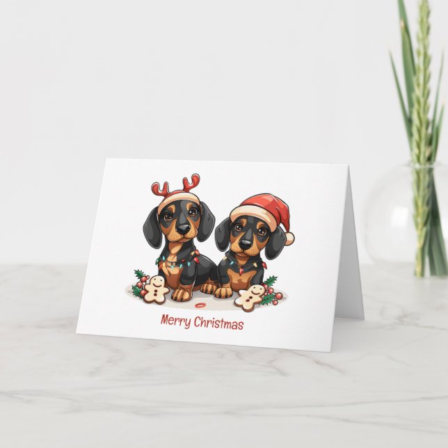 God jul Dachshund Hundar Helgkort (Framsida)