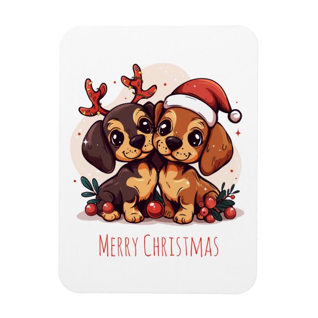 God Jul Dachshund Hundar Magnet (Vertikal)