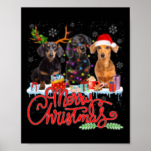 God jul Dachshund Hundar Santa Reindeer Ligh Poster