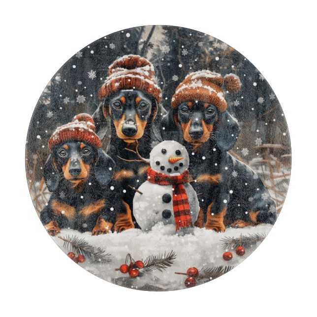 God jul Dachshund Hundar Snögubbe (Framsidan)