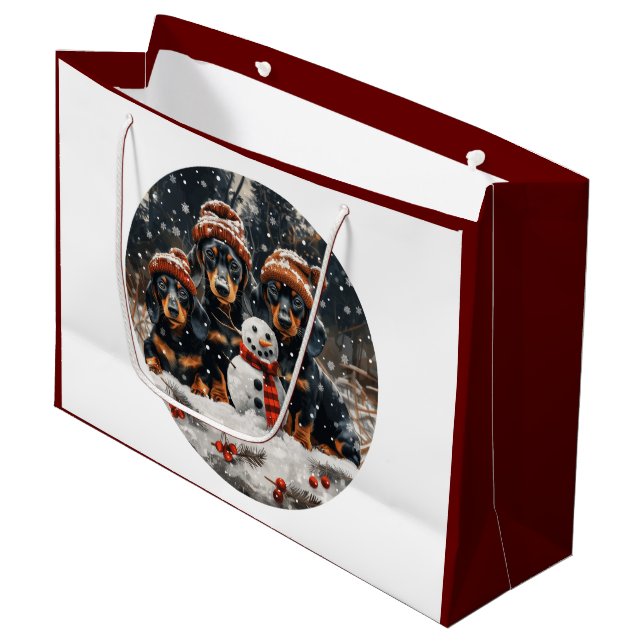 God jul Dachshund Hundar Snögubbe (Framsidan Vinklad)