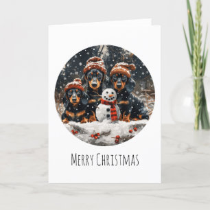 God jul Dachshund Hundar Snögubbe Helgkort