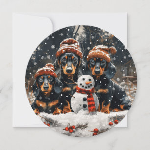 God jul Dachshund Hundar Snögubbe Julkort