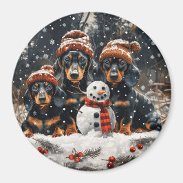 God jul Dachshund Hundar Snögubbe Magnet