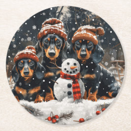 God jul Dachshund Hundar Snögubbe Underlägg Papper Rund