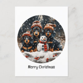 God jul Dachshund Hundar Snögubbe Vykort