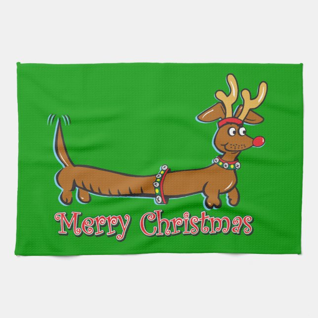 God jul Dachshund Kökshandduk (Horisontell)