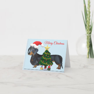 God jul Dachshund med Träd Kort