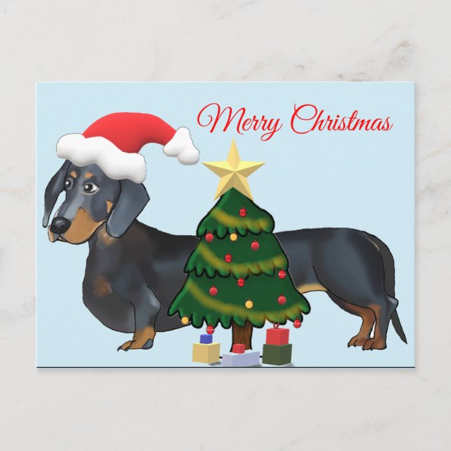 God jul Dachshund med Träd-kort Vykort (Framsida)