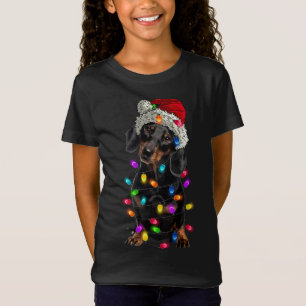 God jul Dachshund Santa Hat Ljus Julafton T Shirt
