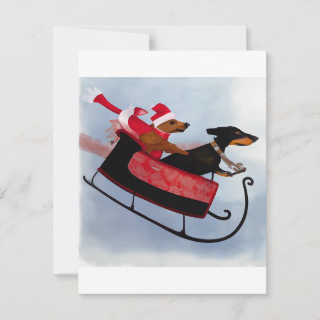 God jul Dachshund Sleigh Card Julkort (Framsida)
