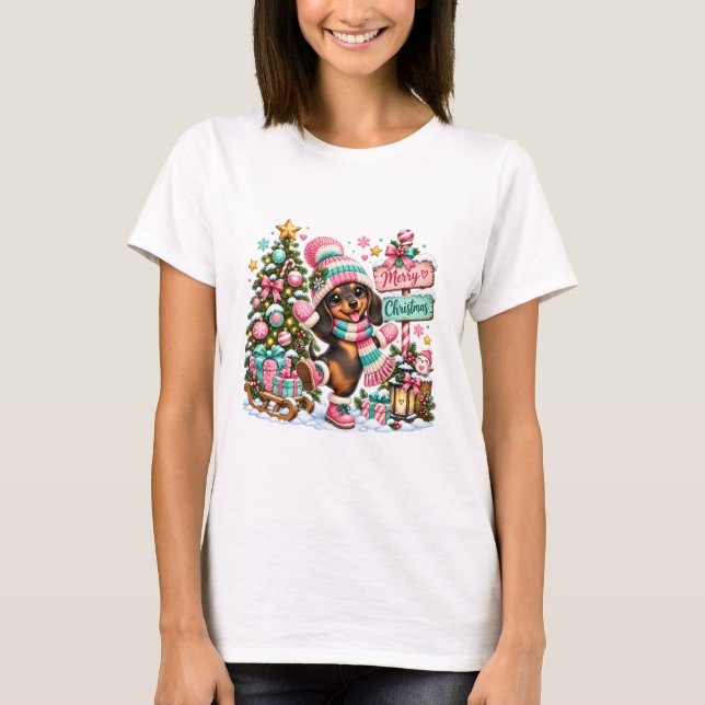 God Jul Dachshund T Shirt (Framsida)