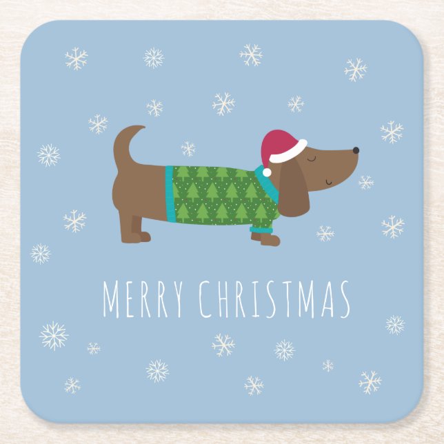 God Jul Dachshund  Underlägg Papper Kvadrat (Framsidan)
