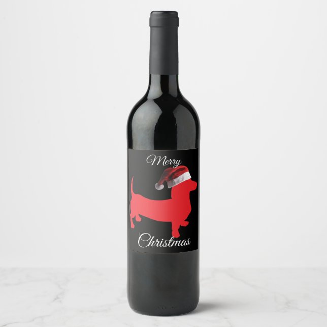 God jul Dachshund Vinflaska Etikett (Framsida)