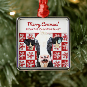 God jul Dairy Cow Holstein Farm Snowflake Julgransprydnad Metall