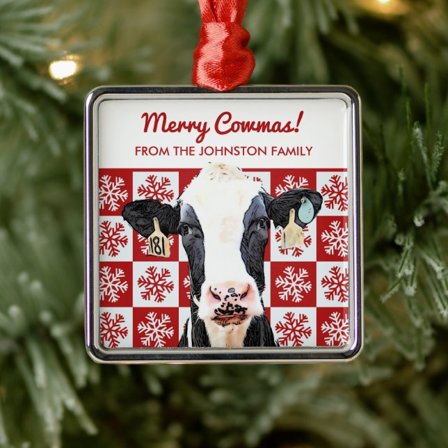 God jul Dairy Cow Holstein Farm Snowflake Julgransprydnad Metall (Träd)