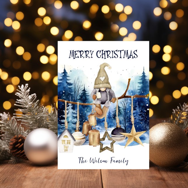 God jul Dam Gnome om blåskog Julkort (Skapare uppladdad)